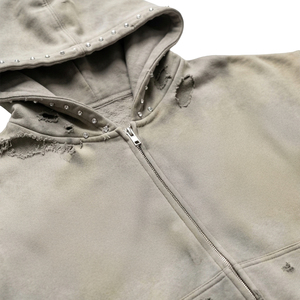 Sudadera con Capucha Vintage de Alta Calidad con Pedrería, 100% Algodón, Felpa Francesa, Efecto Desgastado por el Sol, Desgarrada, Lavado Monkey, Corta - Product Image 5