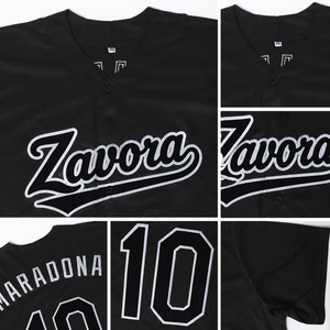 Maillot de baseball noir à rayures fines pour homme, manches courtes, col en V, boutons sur le devant, lettrage gothique, nom et numéro d'équipe personnalisés, uniforme - Product Image 4