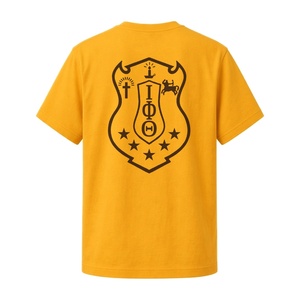 เสื้อยืดคอกลมแขนสั้นผู้ชายสีทองพร้อมดีไซน์ตัวอักษรกรีกสีน้ำตาลที่หน้าอกเสื้อยืดผ้าฝ้ายลำลองสำหรับกลุ่มนักศึกษาในมหาวิทยาลัย - Product Image 3