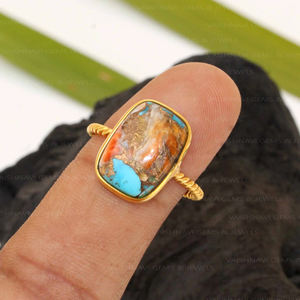Natural Oyster Copper Turquoise <b>Ring</b> Gemstone 10x14mm <b>Cushion</b> Shape 925 Sterling Silver 18K Micron Gold Plated Eternity Jewelry - Product Image 2