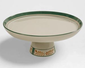 Support à gâteau rond en céramique à bord vert de la marque LMB, plateau décoratif pour dessert, pour la décoration de table de mariage ou de fête - Product Image 1