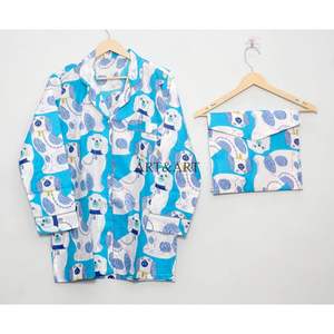 ชุดนอนผ้าฝ้ายพิมพ์ลายสุนัขสุดชิคสำหรับผู้หญิง ชุดนอนน้ำหนักเบาระบายอากาศได้ดีพร้อมดีไซน์มีสไตล์ เหมาะสำหรับค่ำคืนฤดูร้อน - Product Image 2