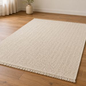 Z&H HOME HKR-015 Alfombra de Lana Natural Color Marfil, Estilo Moderno, Tejida a Mano, de Pelo Corto y Largo, Rectangular, Resistente a las Manchas, Antideslizante, PET - Product Image 3