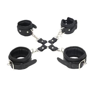 Black <b>Leather</b> <b>Wrist</b> And Ankle <b>Cuffs</b> With Padding And Metal Chains For Secure Restraint - Product Image 1