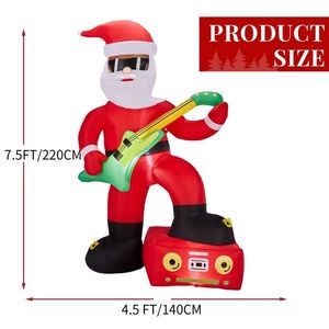 Père Noël gonflable lumineux de 2,3 m en PVC, jouant de la guitare électrique, décorations amusantes pour jardin de Noël - Product Image 5