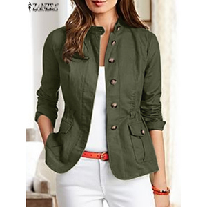 Women's Fashion Streetwear Long Sleeve Stand Collar Autumn Casual Vintage Office Outwear Jacket 2023 - Product Image 1