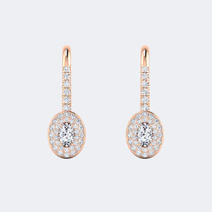 Boucles d'oreilles pendantes ovales serties de pavés et d'halo, taille ronde, 0,60 carat au total - Product Image 3