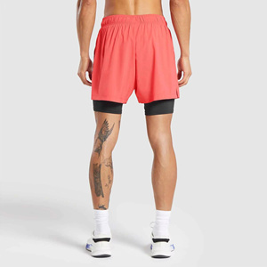 Shorts de sport pour hommes à séchage rapide, couleur corail, avec caleçons intégrés, taille élastique, coupe sportive, pour la course et l'entraînement - Prix de gros - Product Image 2