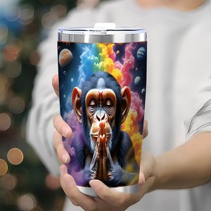 20oz Stainless Steel Tumbler Vacuum <b>Insulated</b> Portable Drink <b>Cup</b> For Travel With Monkey Art Design - Product Image 3