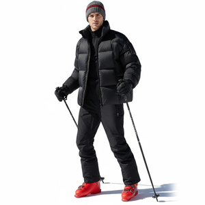 Blouson d'hiver matelassé noir pour homme, col montant, fermeture éclair, coupe décontractée, épais, couleur unie, coupe-vent - Product Image 6