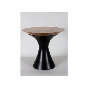 Mid Century Modern Round Wood <b>Side</b> <b>Table</b> with <b>Black</b> Conical Base for Living Room Indoor Use - Product Image 1