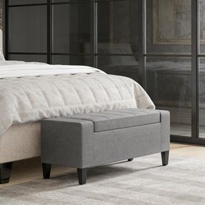 Upholstered Entryway Bench with Lift Top and Rubberwood Legs Ottoman Bench with <b>Storage</b> <b>Stools</b> & Ottomans - Product Image 5