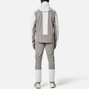 <b>Men's</b> Gray <b>White</b> Color Block Hooded Tracksuit Full Sleeve Zipper Sporty <b>Jogger</b> Pants With Side Pockets Autumn Casual Wear - Product Image 2