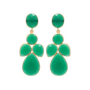 Boucles d'oreilles pendantes tendance en argent sterling 925 plaqué or, faites à la main, avec pierre précieuse en onyx vert naturel, pour mariage et soirée - Product Image 1