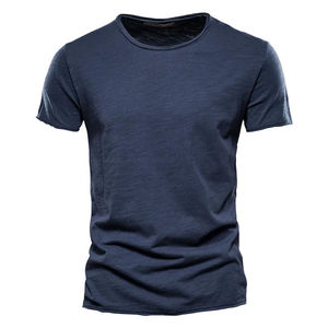 Camiseta de Cuello Redondo para Hombre, Color Naranja Marrón, Manga Corta, Algodón, Informal, Verano, Moda, Lisa, con Logotipo Personalizado, OEM, ODM, Ropa al por Mayor - Product Image 4