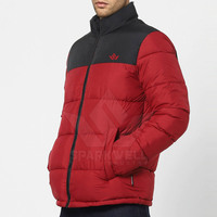 Chaqueta Acolchada Roja para Hombre, con Bloques de Color, Cuello Alto, Cierre de Cremallera, Resistente al Viento, para Invierno, Uso Casual, Logotipo Frontal, Secado Rápido
