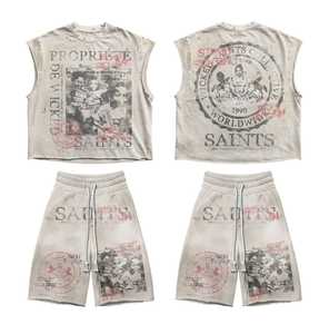 Ensemble T-shirt et short décontracté pour homme 2025 de haute qualité, en coton délavé respirant, longueur genou, avec logo personnalisé OEM, idéal pour l'été - Product Image 3