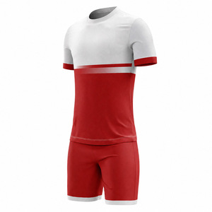 Ensemble de maillot de handball pour homme, rouge et blanc, à blocs de couleur, manches courtes, col rond, vêtements de sport, toutes saisons, 100% polyester, joueur - Product Image 4