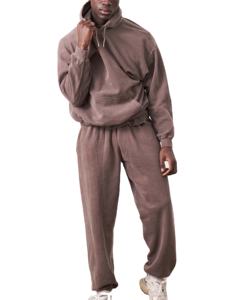 ชุดวอร์มล้างกรดสำหรับผู้ชายชุดวอร์มผ้าฝ้ายหนาแบบรูดซิปได้ตามต้องการชุดวอร์มผ้ามีฮู้ดและกางเกงวอร์มสำหรับผู้ชาย - Product Image 1