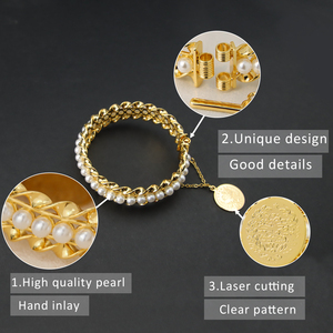 Wholesale Little Bee Jewelry Fine Vintage 18K Gold Plated Coin <b>Bangle</b> Bracelets Women Pearls Trendy <b>Copper</b> Cuff for Wedding - Product Image 5