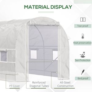 Kit de serre de jardinage grand format 2m x 2m x 4,5m avec 6 fenêtres à roulettes et porte à roulettes, structure en acier, revêtement en verre et polyéthylène - Product Image 5