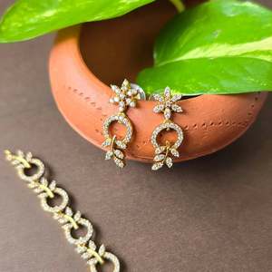 18K Gold Plated Pearl Designer Necklace and Earring Set for Wedding - Product Image 2