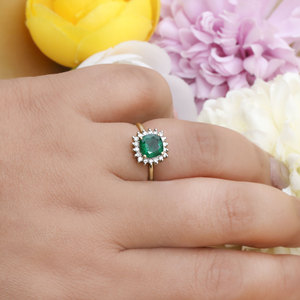 14K Solid Yellow Gold <b>Cushion</b> Emerald Diamond Halo Engagement <b>Ring</b> Fine Jewelry Wholesale Custom Genuine Gemstone <b>Ring</b> For Women - Product Image 6
