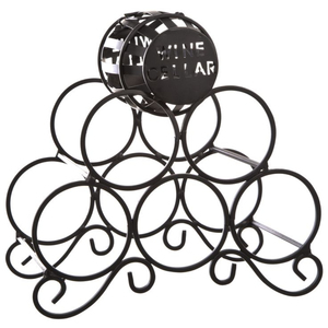 Estante de Vino de Metal Negro para 7 Botellas, Soporte de Vino de Sobremesa con Recolector de Corchos, Organizador de Almacenamiento en Forma de Barril, Soporte de Exhibición Moderno - Product Image 1