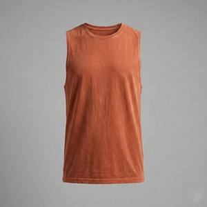 Camiseta sin mangas para hombre, personalizada al por mayor, teñida con pigmentos, estilo vintage desgastado, color naranja, para gimnasio, entrenamiento, estilo urbano, 100% algodón - Product Image 4