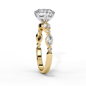 Anillo de Compromiso con Diamante Cultivado en Laboratorio, Corte Brillante Redondo de 2 Quilates, Certificado por IGI, Oro Sólido de 14k, Anillo de Aniversario con Múltiples Piedras Laterales en Forma de Marquesa - Product Image 4