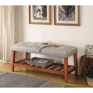 Charla panca in tessuto grigio chiaro e finitura rovere per mobili da soggiorno - Product Image 1