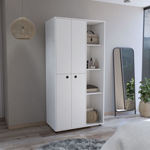 Armoire à double porte blanche Misuri avec tringle de suspension et étagères ouvertes avec tiroir à double porte - Product Image 1