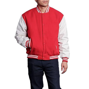 Custom Men's Wool Letterman Varsity <b>Jacket</b> Real <b>Leather</b> with Stand Collar Black Red Embroidery Patches Labels for Men & Women - Product Image 5