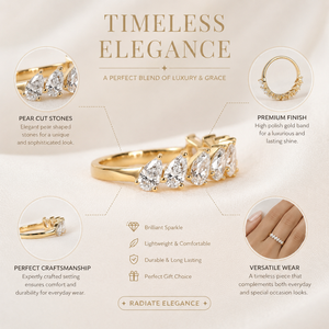 Pear Cut Lab Grown Diamond Anniversary <b>Ring</b> | 14K Yellow Gold Stackable Wedding Band Minimalist Bridal Band Luxury Gift for Her - Product Image 5