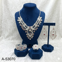Parure de bijoux tendance pour mariage indien, plaquée argent et or, avec pierres en zircon, collier ras-du-cou, boucles d'oreilles pendantes et bracelet