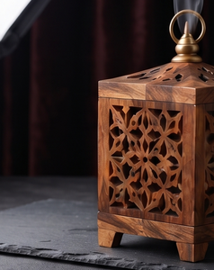 <b>Wooden</b> Incense Holder Lantern Censer Floral Lattice Cutout Brass Ring <b>Finial</b> Aromatherapy Gift - Product Image 5