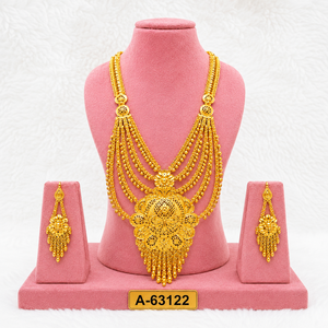 Luxury Gold Plated <b>Bridal</b> <b>Necklace</b> <b>Set</b> with <b>Earrings</b> – Traditional Long Haar Jewelry <b>Set</b> for Women - Product Image 3
