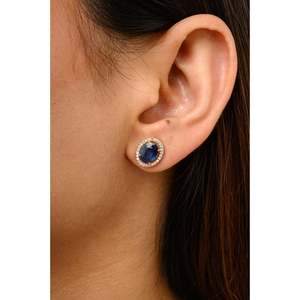 14K White Gold Halo Diamond & Sapphire Solitaire Stud Earrings - Product Image 4