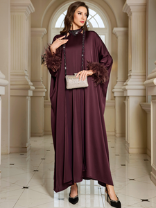 AN11850 Abaya Elegante y Modesta con Bordado al por Mayor para Mujer, Manga Larga, Poliéster Transpirable, para Oración Diaria, Talla Única, Dubai, Ramadán - Product Image 1