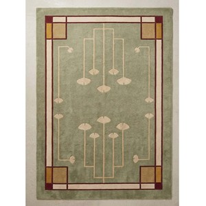 Alfombra Artesanal de Lana Verde con Borde Floral, Estilo Misionero, para Sala de Estar o Dormitorio, Decoración de Inspiración Vintage - Product Image 2
