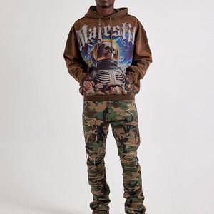 Sweat à capuche zippé pour homme en molleton bouclette 500 GSM, personnalisé, hiver, avec patch brodé, strass et effet vieilli, délavé à l'acide - Product Image 4