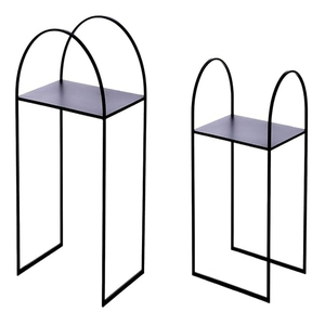 โต๊ะข้างโลหะสไตล์โมเดิร์น ชุด 2 ชิ้น กระจกและโลหะสีดำ - Product Image 1
