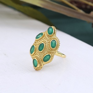 <b>Gold</b> Plated Multi Green Onyx Statement <b>Ring</b> for Women Vintage Handmade Oval Green Onyx Cluster <b>Cocktail</b> <b>Ring</b> - Product Image 5