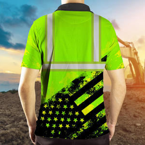 เสื้อโปโลสะท้อนแสงสำหรับผู้ชาย สีเขียว-ดำ ลายธงชาติอเมริกา ปักชื่อได้ ชุดทำงาน ชุดยูนิฟอร์มนิรภัย - Product Image 2