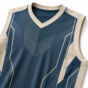 Ensemble uniforme de basket-ball pour hommes, maillot sans manches à col en V avec short à taille élastique, imprimé géométrique, évacuation de l'humidité, coupe athlétique - Product Image 4
