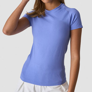 เสื้อยืดคอกลมแขนสั้นผ้าคอตตอน 100% ผสมอีลาสเทน คุณภาพสูงสำหรับออกกำลังกาย ยี่ห้อ Longline Women  สีสันตามสั่ง - Product Image 1