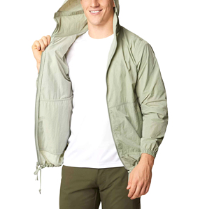 เสื้อแจ็คเก็ตกันลมไนลอนสีน้ำเงินสำหรับผู้ชาย ขายส่ง เสื้อแจ็คเก็ตผ้าแคนวาสแบบมีฮู้ดสำหรับฤดูหนาว พร้อมซิปและดีไซน์คอเสื้อแบบพับได้ - Product Image 2