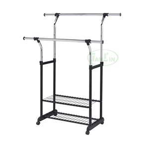 Réglable Double Couche 2-Story Ménage Essential Knock-Free Rolling Storage Home Laundry Garment Rack Vêtements Rack & Rails - Product Image 1
