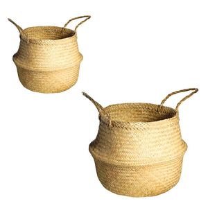 Decorative Handmade SEAGRASS <b>BELLY</b> <b>BASKETS</b> with Handles Rustic Woven Storage <b>Basket</b> - Product Image 1