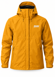 Men’s Mustard Yellow Hooded Rain <b>Jacket</b> <b>Lightweight</b> Waterproof Shell Windbreaker with Storm Flap Zip Pockets Adjustable Cuffs - Product Image 6